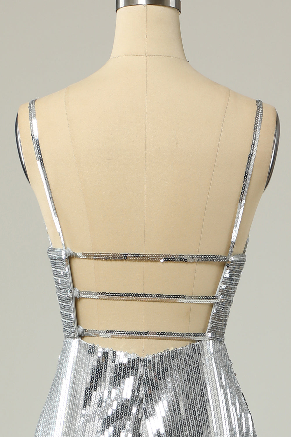 Mermaid Spaghetti Straps Silver Sequins Long Prom Dress Backless - Fashionpara