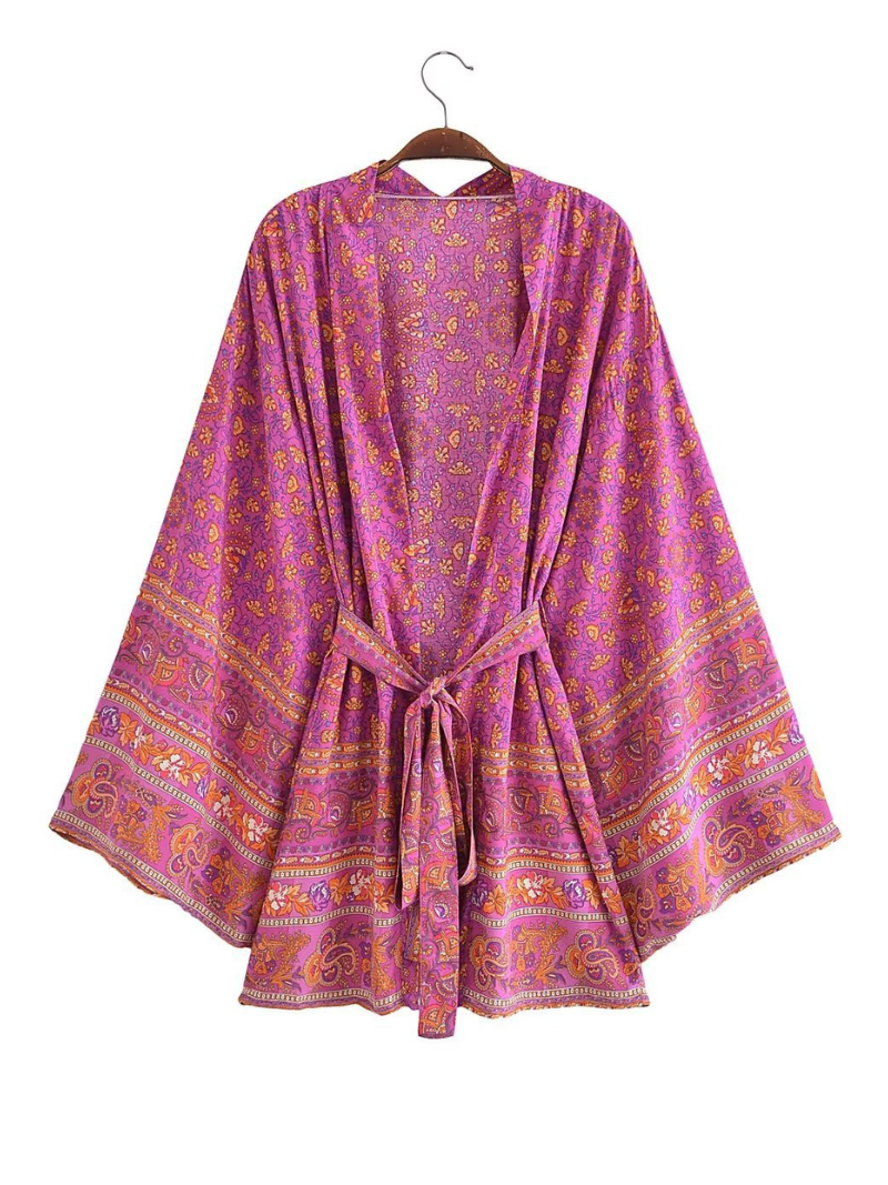 Short Kimono Jacket. Short Kimono Robe. Bohemian Print Kimono - Fashionpara