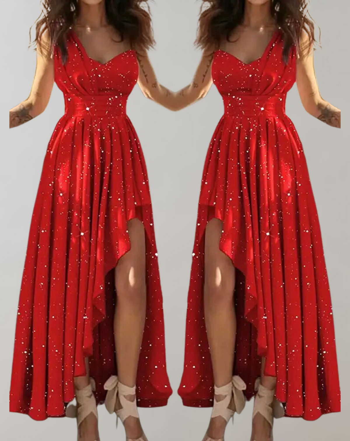 Corset Bodice Spaghetti Strap Pleated High Split Maxi Gown - View 3