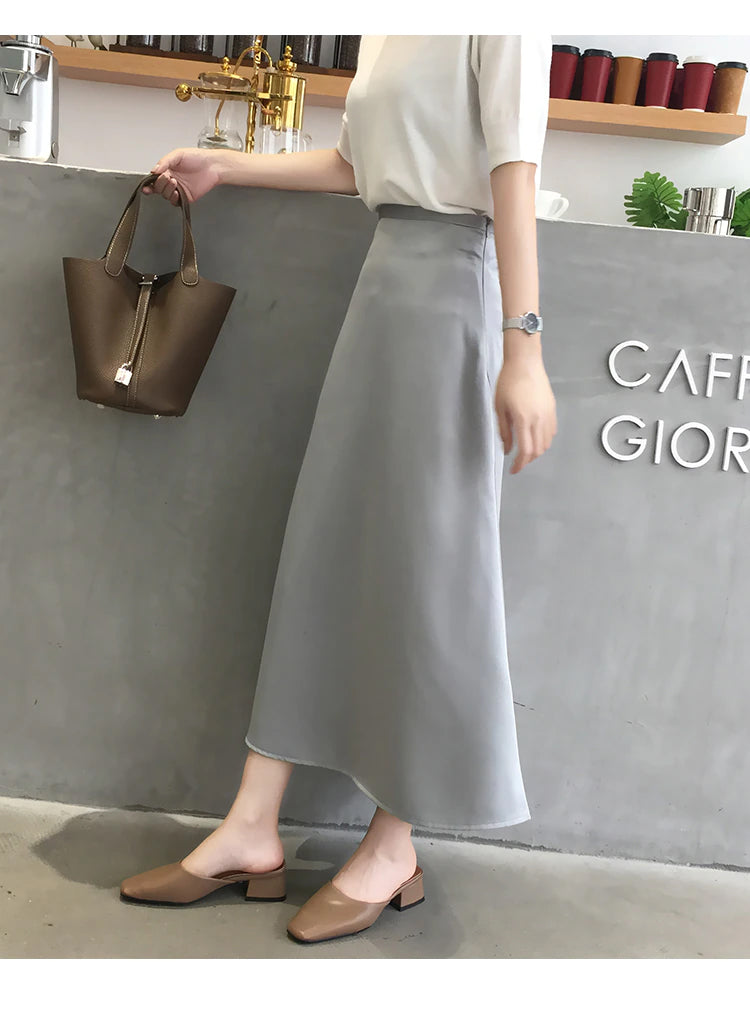 KittenAlarm - High Waist Glossy Long Satin Office Skirts
