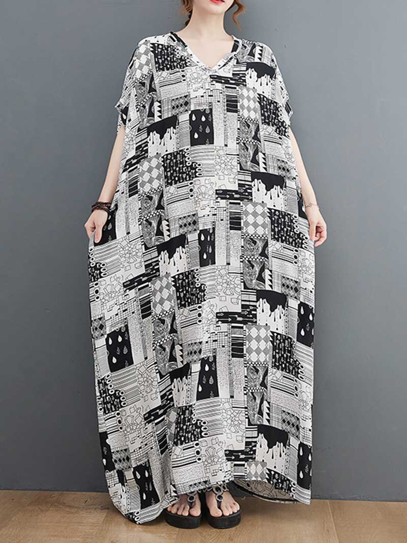 Look At Me Black & White Printed Kaftan Dress - Fashionpara