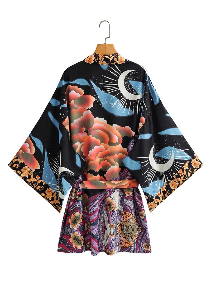 Short Gown Kimono Floral Print Multicolor Polyester Gown Kimono Duster Robe - Fashionpara