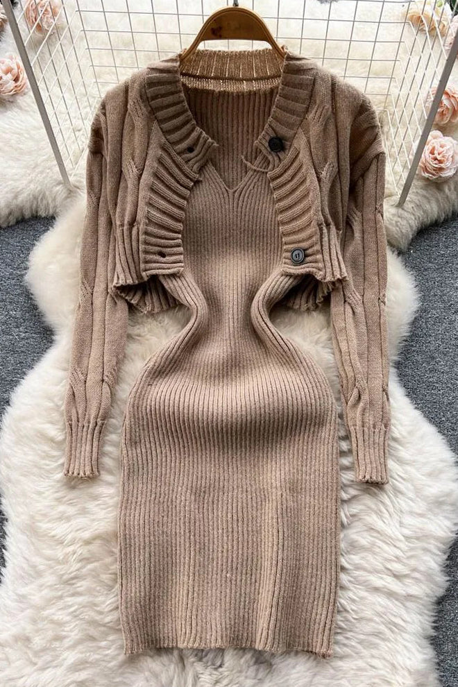 Chic Bodycon Mini Dress with Full Sleeve Cardigan Set