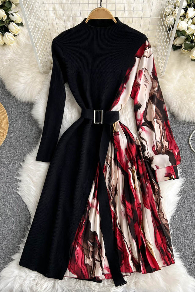 Orro Shop Women's Pleated Knit A-Line Sweater Dress