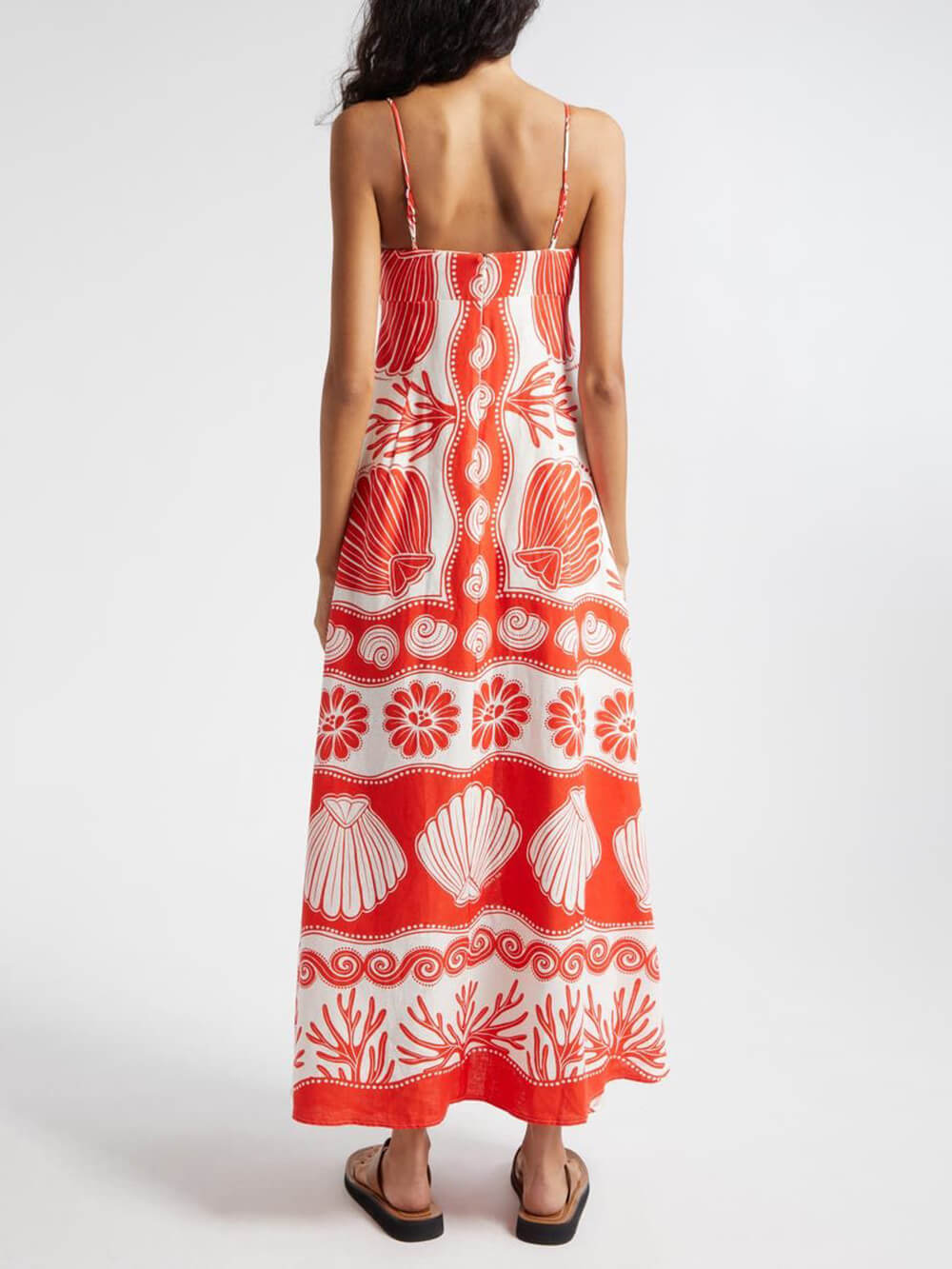 Shell Unique Print Front Lace-Up Loose Maxi Dress - Fashionpara