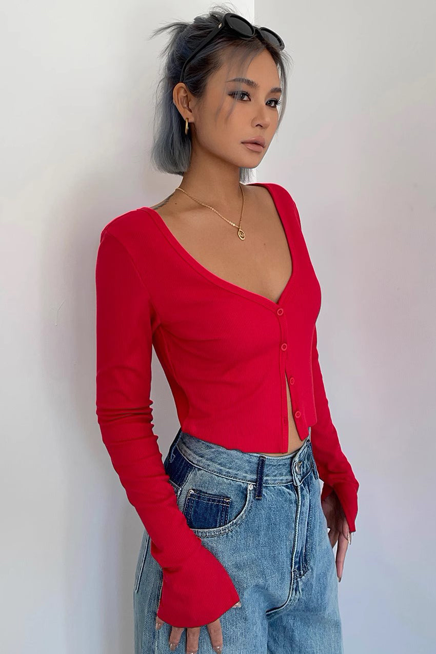 Elegant V-Neck Cardigan Top for Effortless Style and Comfort