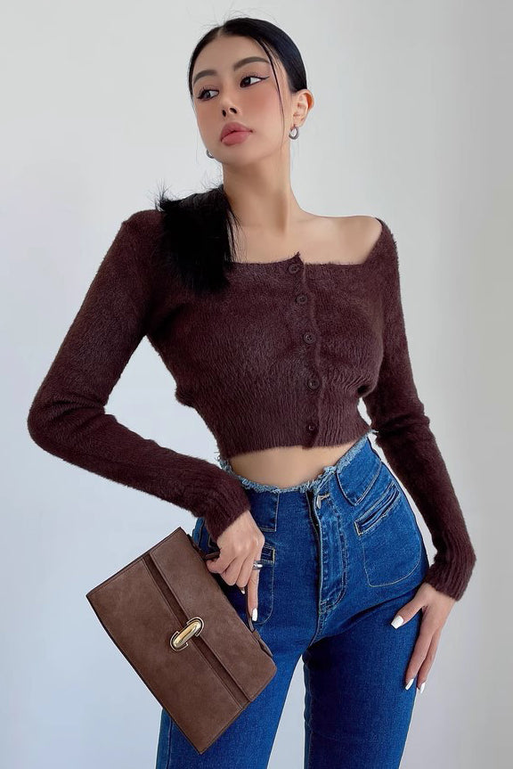 Square Neck Long Sleeve Knit Sweater by Orro Shop