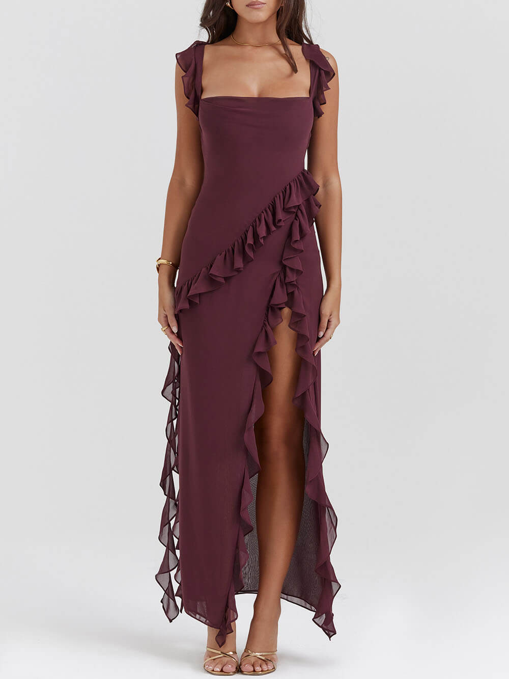 Mulberry Ruffle Maxi Dress - Fashionpara