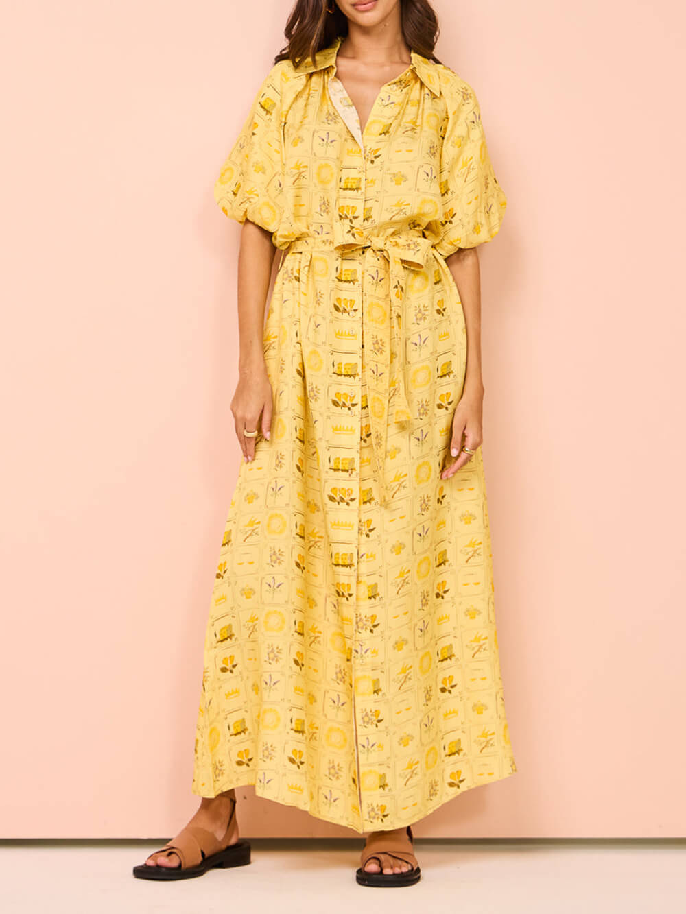 Featured Ethnic Style Loose Printed Button Shirt Maxi Dresses - Fashionpara