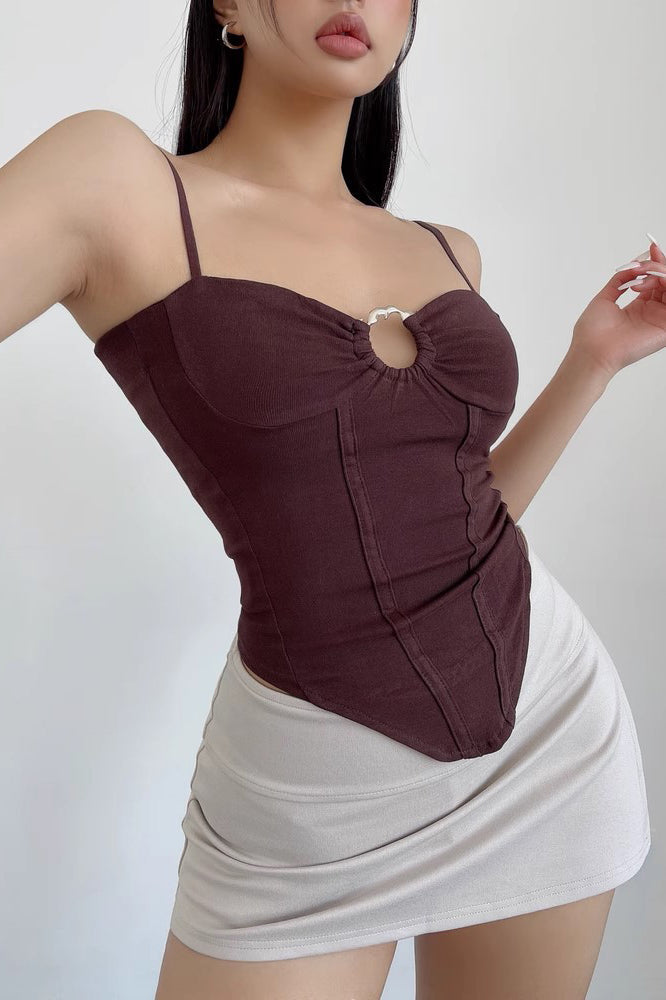 Sexy Tight Hollow Out Metal Lifting Ring Strap Tank Top