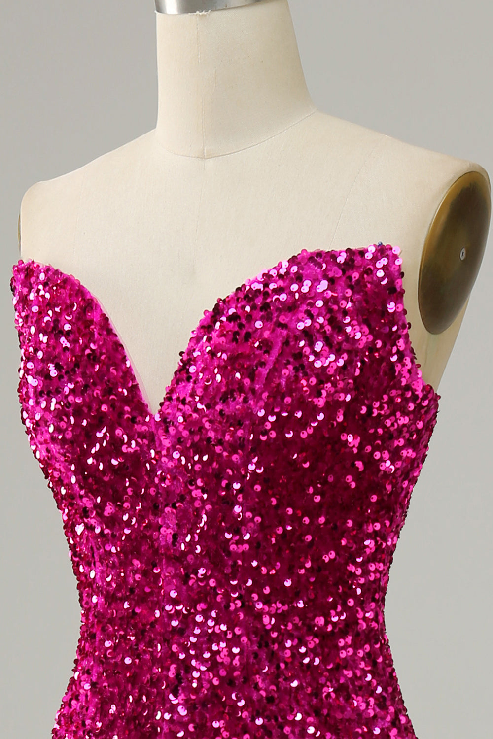 Fuchsia Sweetheart Neck Sequined Mermaid Prom Dress With Sweep Train - Fashionpara