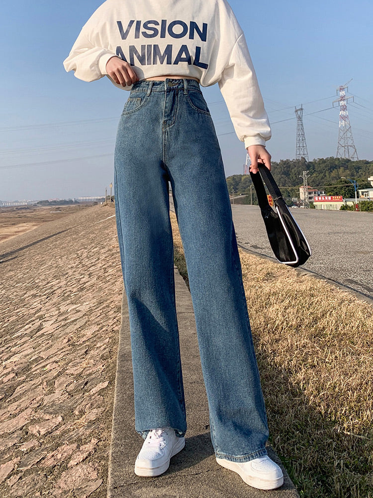 KittenAlarm - High Waist Wide Leg Loose Jeans Pants