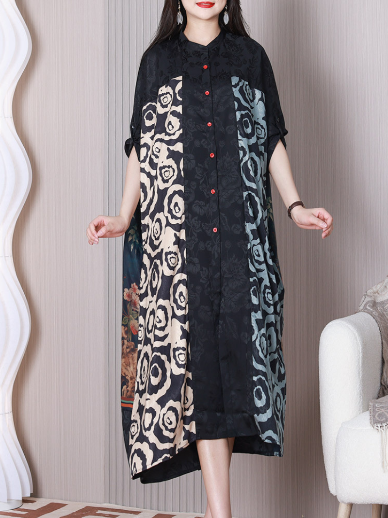 Feel The Moment Stand Collar A-line Dress - Fashionpara