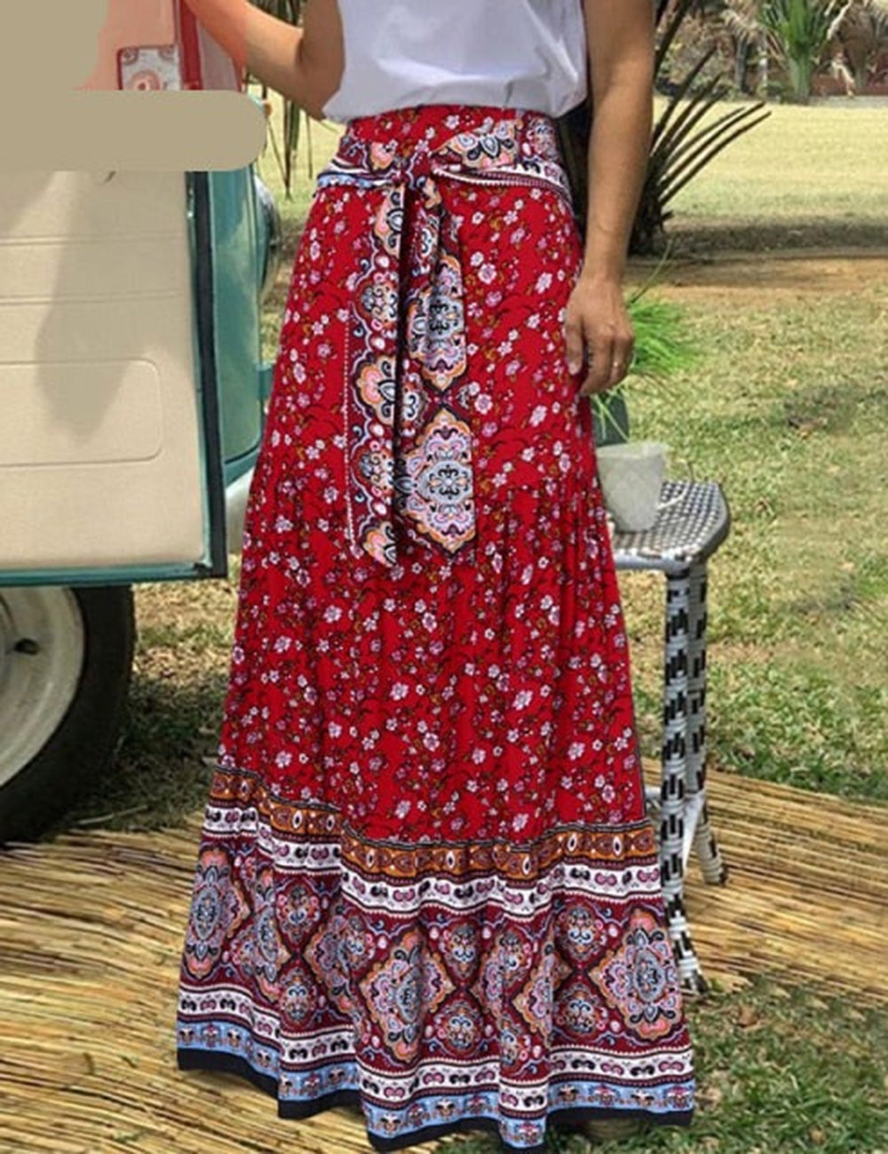 Flowers Boho Chic Print Maxi Skirt - Fashionpara