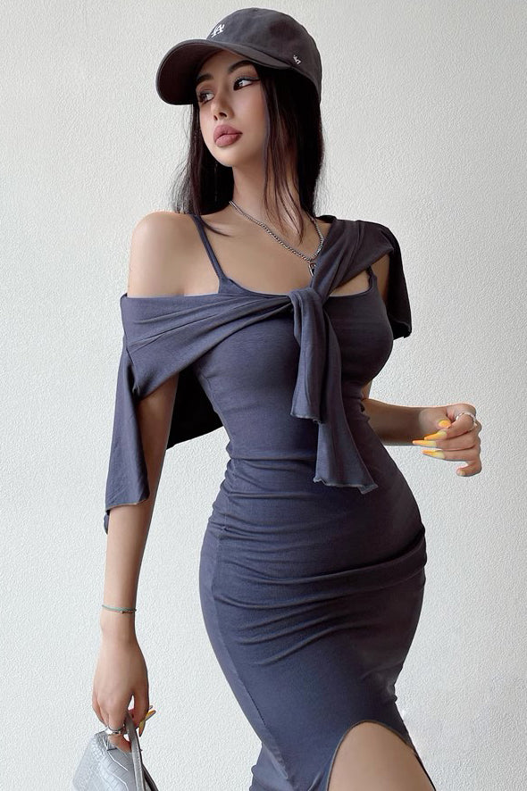 Chic Side Split Dress with Sun-Proof Cardigan Set by Orro Shop