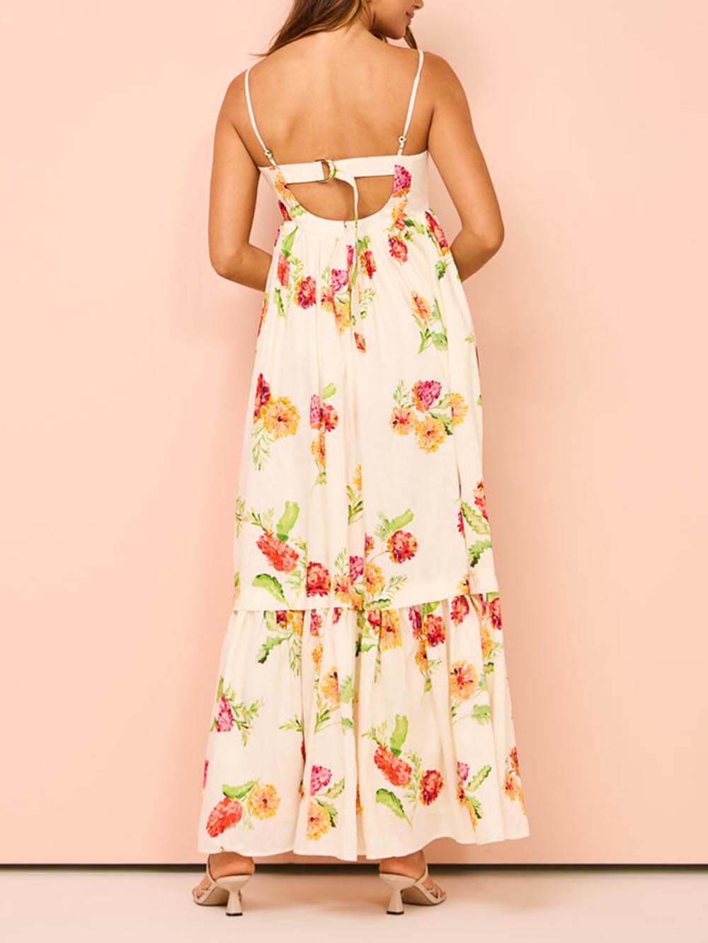 Floral Print Square Neck Sleeveless Tiered Maxi Dress 4