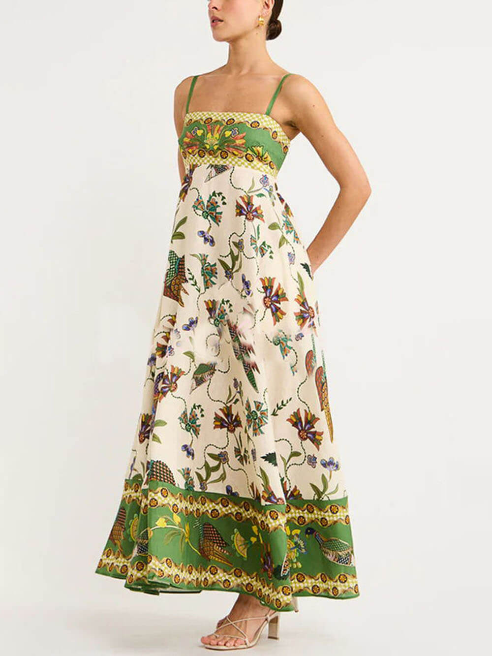 Printed Square Neck Spaghetti Strap A-Line Maxi Dress 4