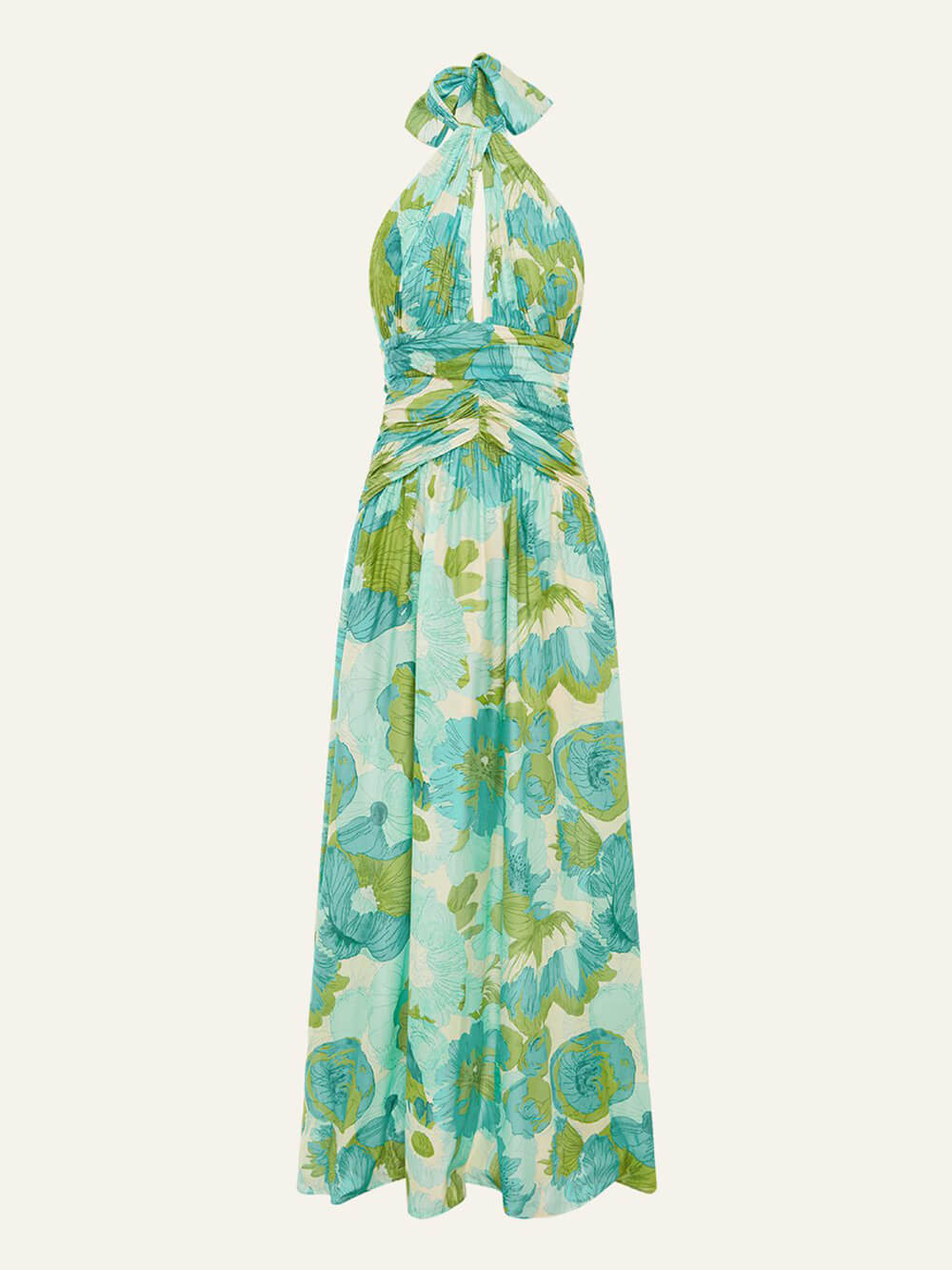 Elegant Versatile Halter Neck Printed Pleated Maxi Dress - Fashionpara