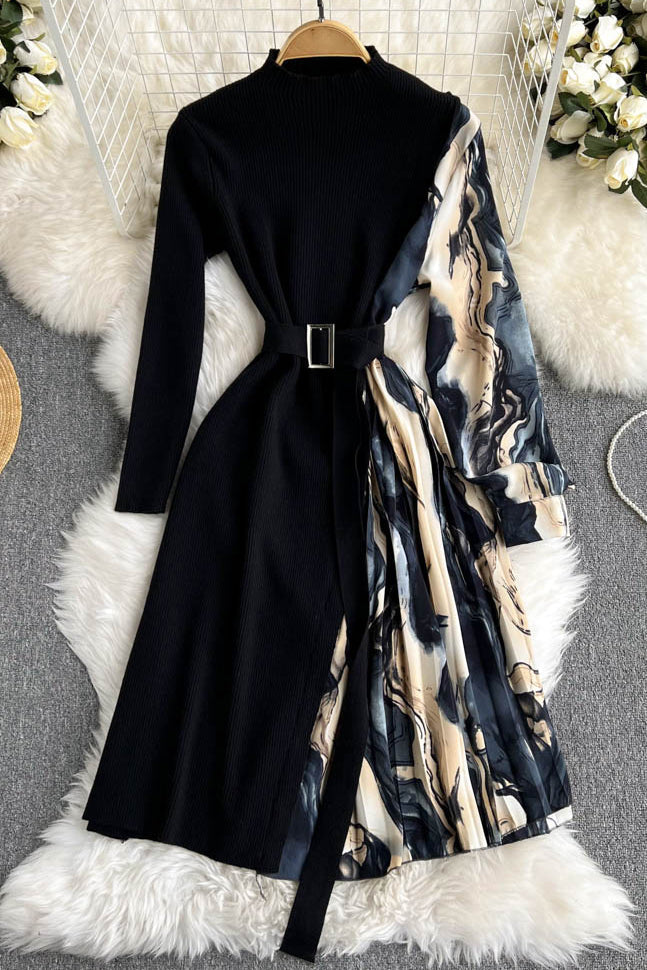 Orro Shop Women's Pleated Knit A-Line Sweater Dress