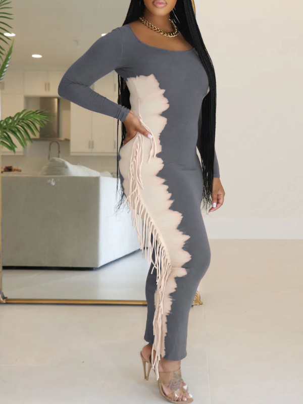 Fringe Combo Printed Dress Fashionpara