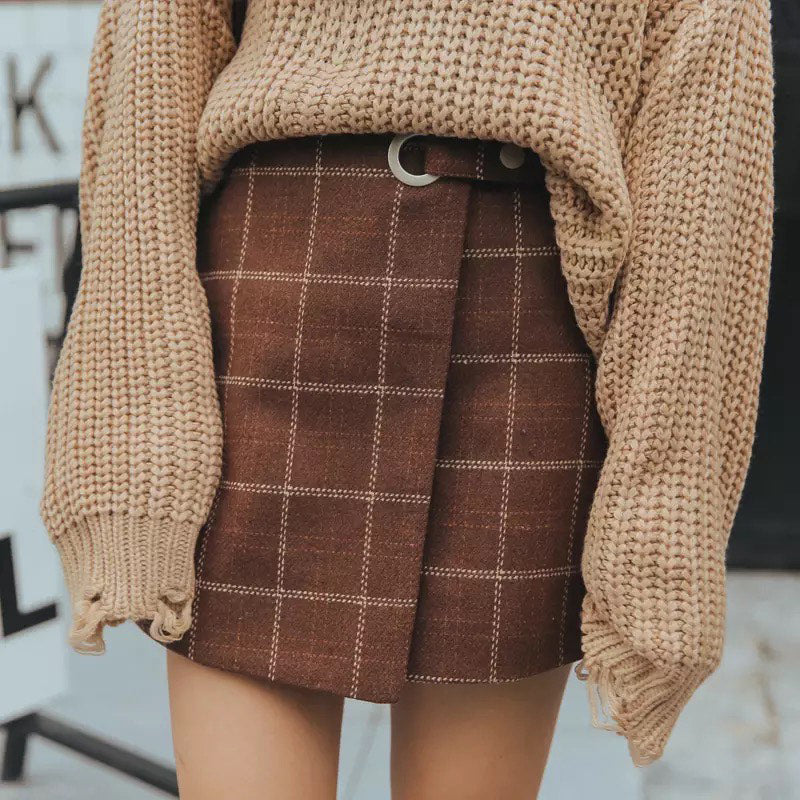 Retro Thicken Wool Plaid Mini Skirts - Fashionpara