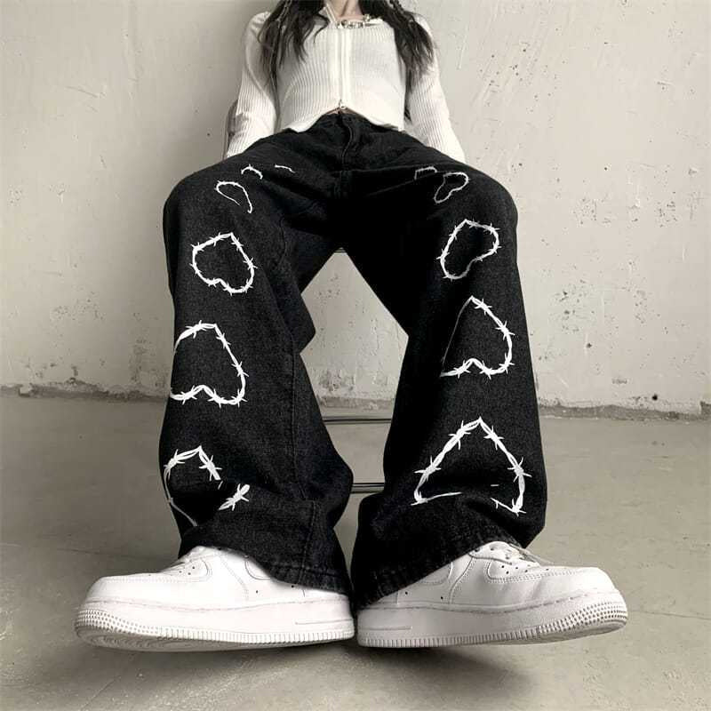 KittenAlarm - Big Love Pattern Casual Wide Leg Pants