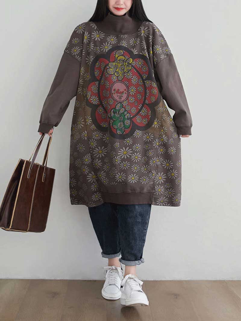Make Your Dreams Printed Turtleneck Sweater Midi Dress - Fashionpara