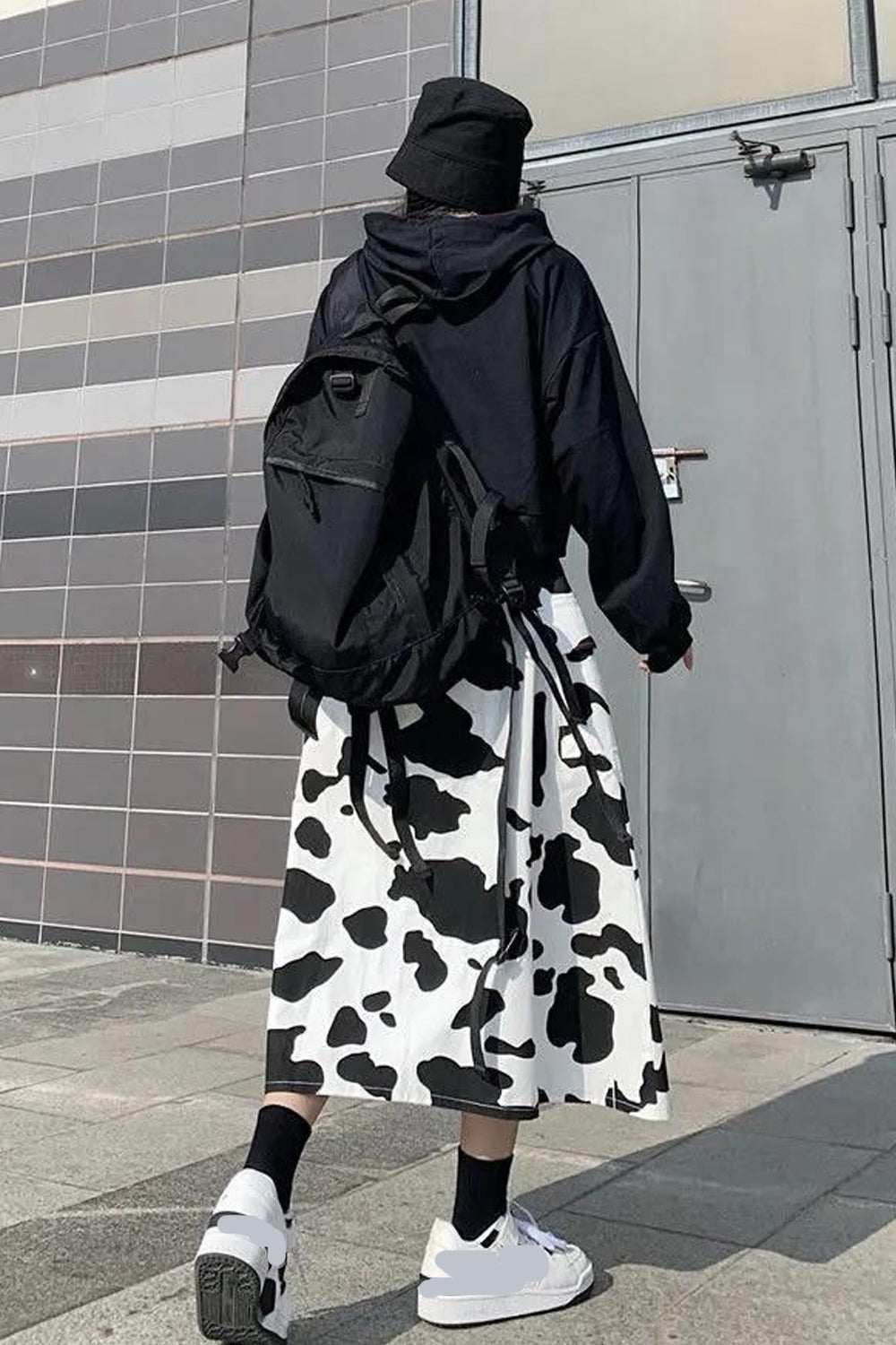 KittenAlarm - Loose Cow Printed Mid Calf Skirts