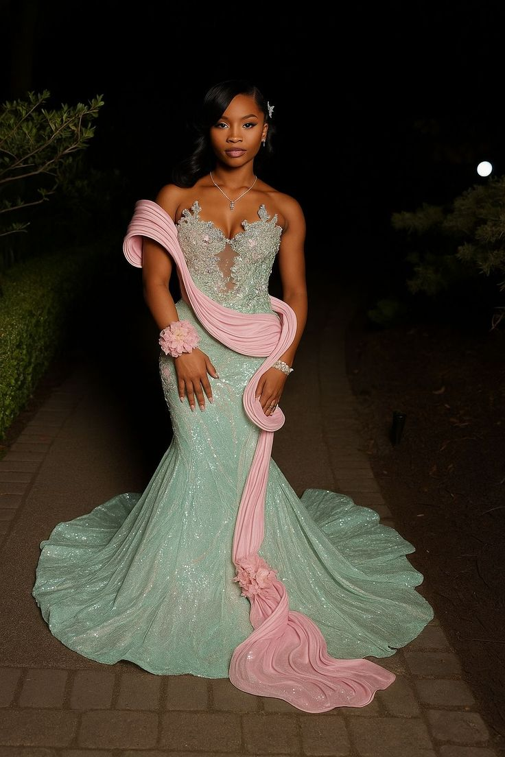 Mermaid Mint Green Long Prom Dress Sexy Shiny Formal Gowns - Fashionpara