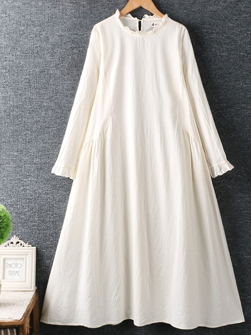 Let Her Go Round Neck Cotton A-Line Dress - Fashionpara