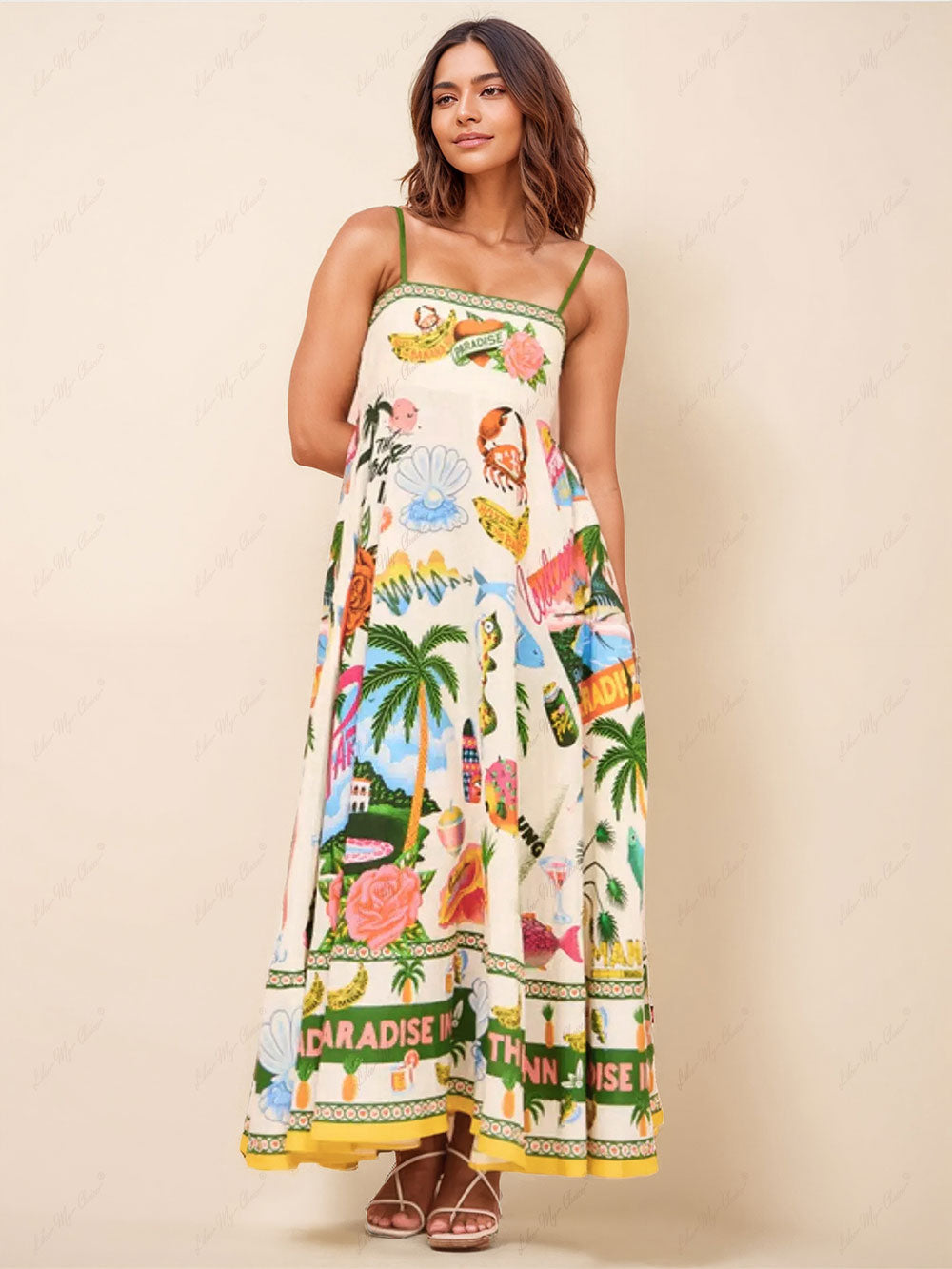 Unique Holiday Print Smocked Back Pocket Maxi Dress - Fashionpara