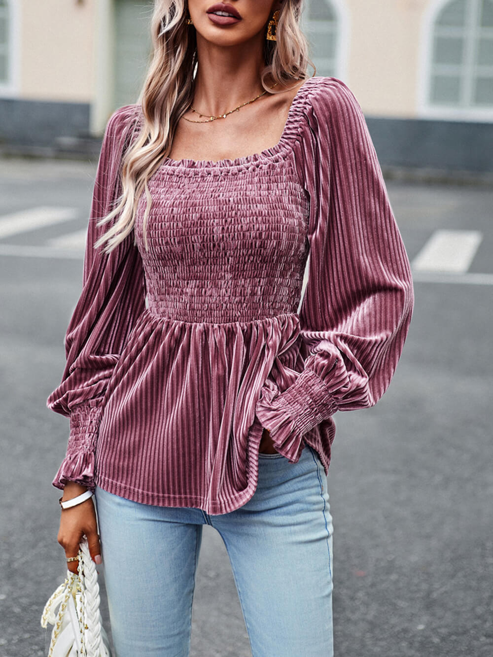 Elegant Commuter Long-Sleeved Velvet Shirt - Fashionpara