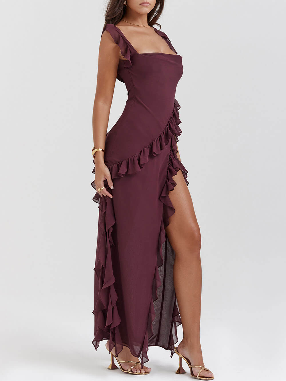 Mulberry Ruffle Maxi Dress - Fashionpara