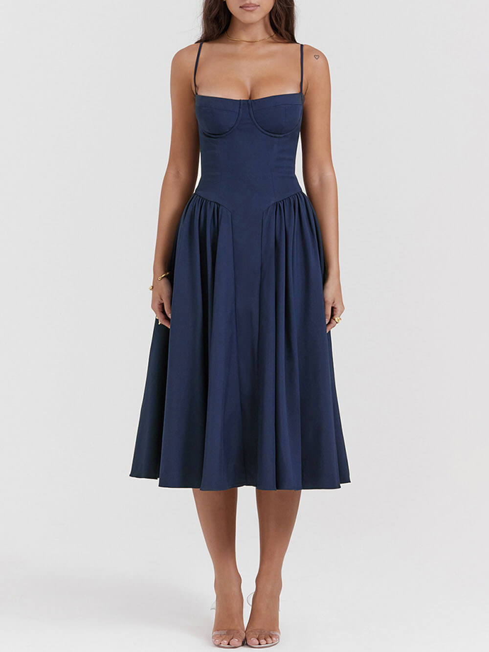 V-Neck Strapless Midi Dress - Fashionpara