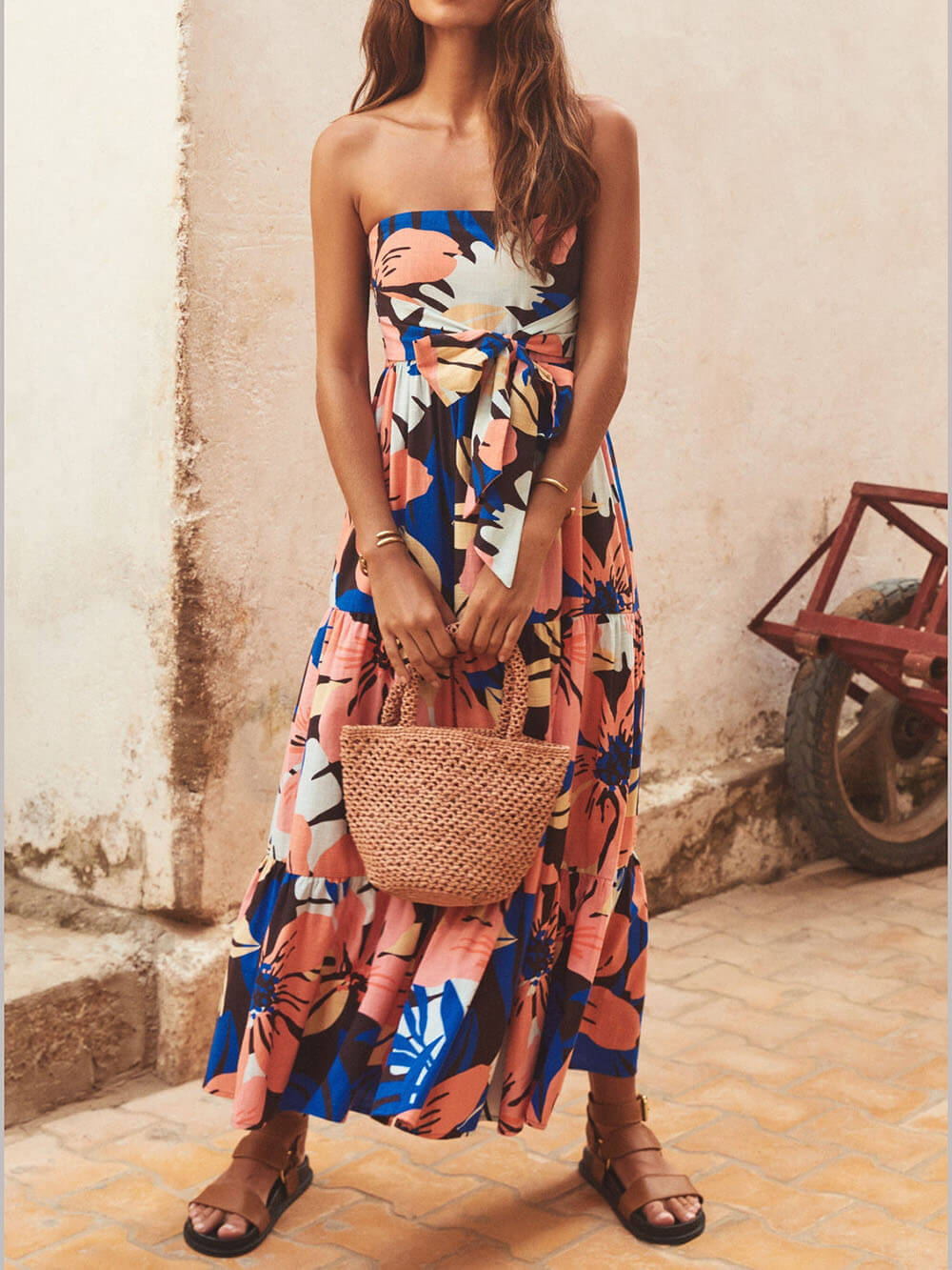 Strapless Printed Maxi Dress - Fashionpara