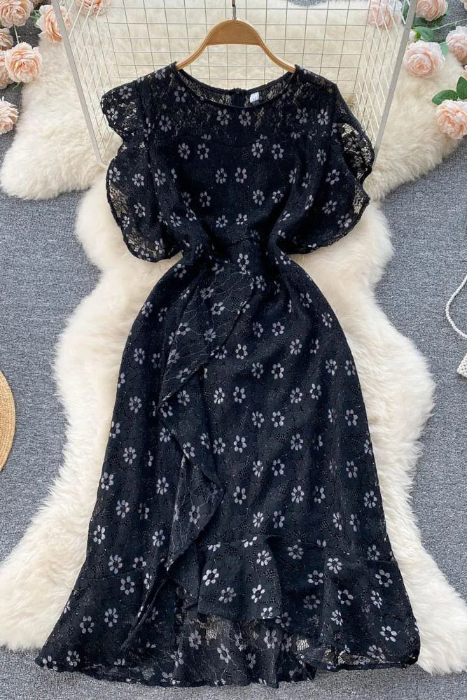 Romantic Lace Embroidery Party Dress Elegant High Waist Ruffles Bodycon Dress