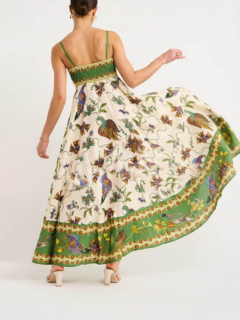 Printed Square Neck Spaghetti Strap A-Line Maxi Dress 5