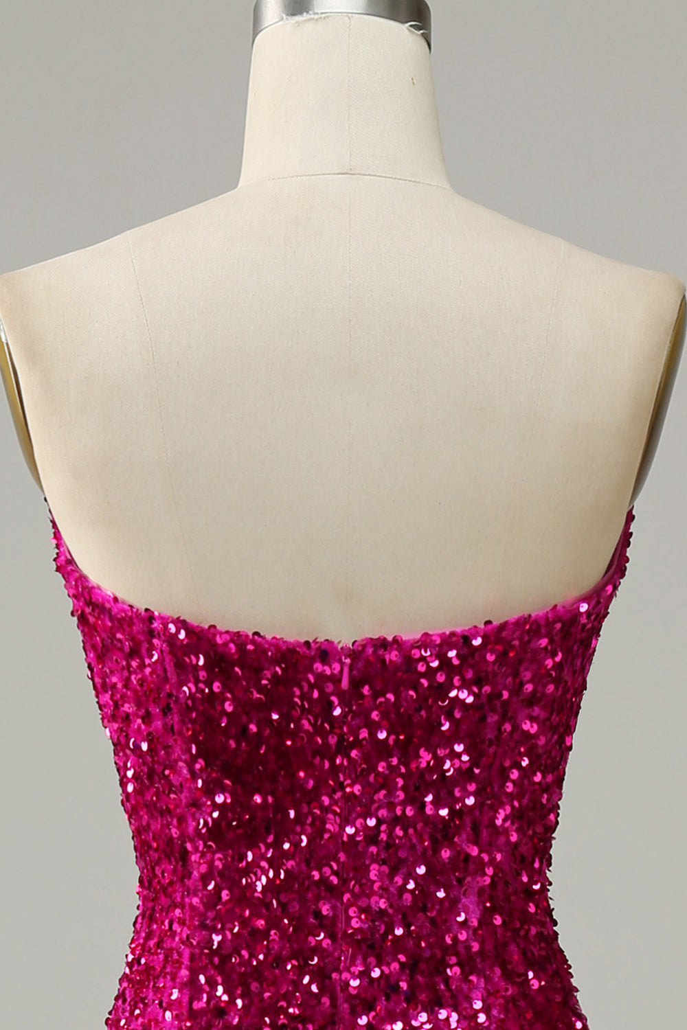 Fuchsia Sweetheart Neck Sequined Mermaid Prom Dress With Sweep Train - Fashionpara