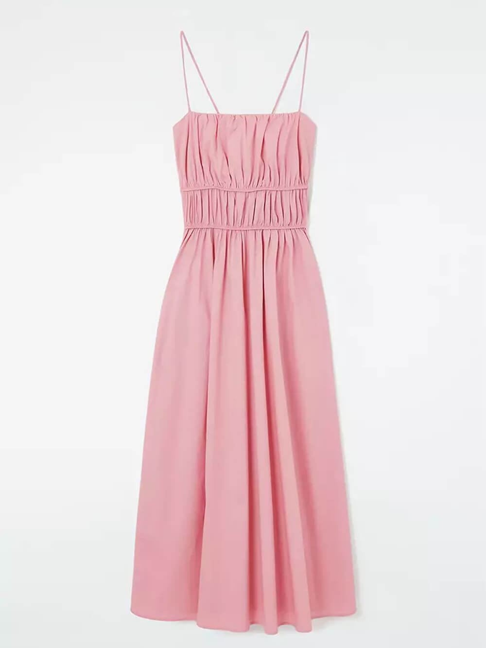 Square Neck Sleeveless Ruched A-Line Midi Dress