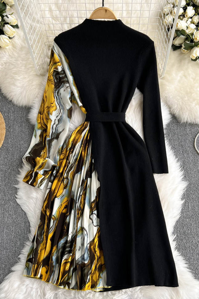 Orro Shop Women's Pleated Knit A-Line Sweater Dress