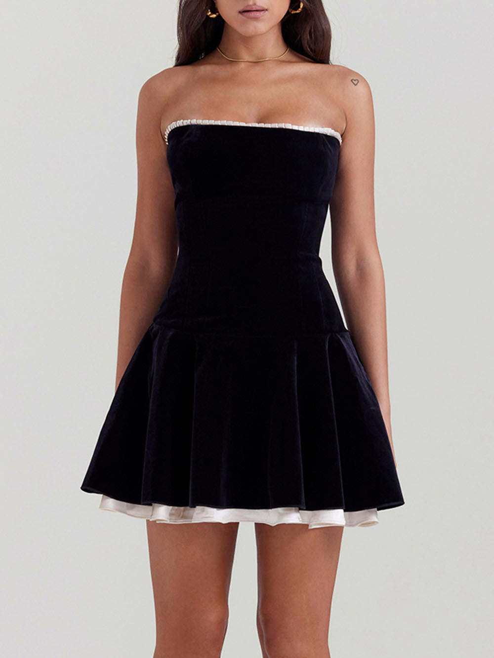 Black Velvet Strapless Dress - Fashionpara