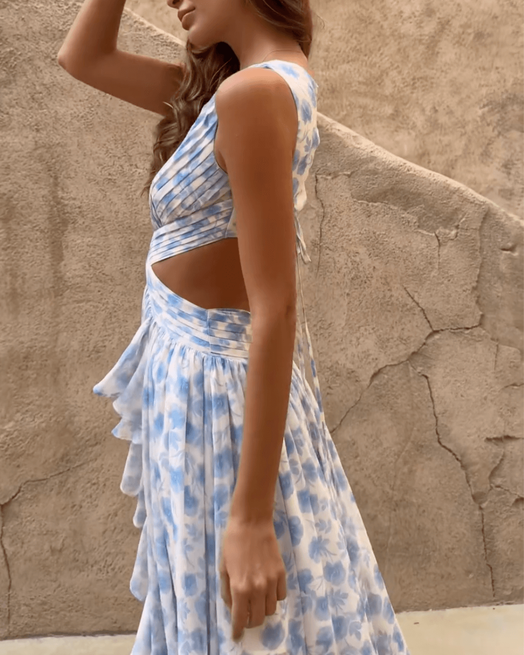 Back Lace-Up Elastic Waist Maxi Dress - Fashionpara