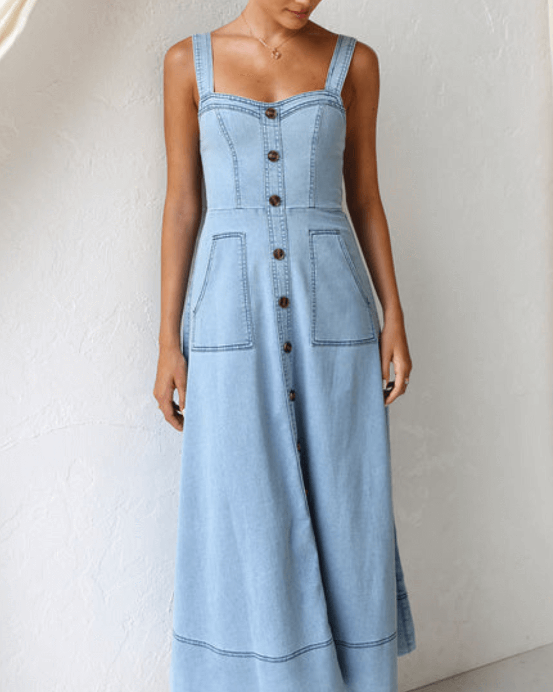 Blue Denim Maxi Dress - Fashionpara