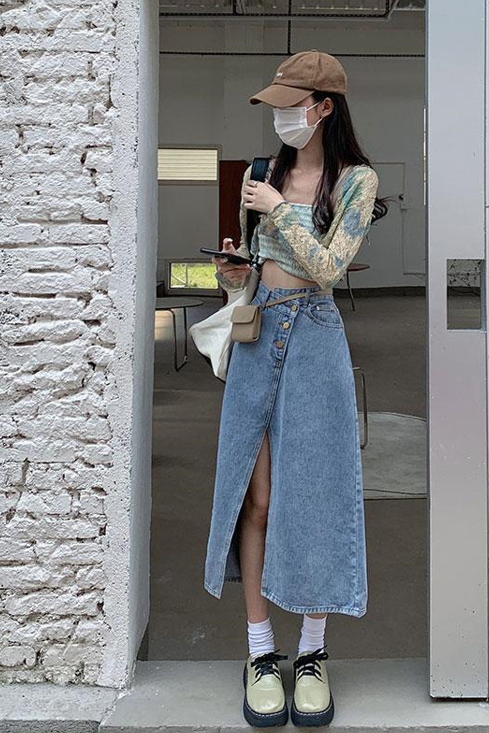 High Waist Irregular Split Denim Skirts - Fashionpara