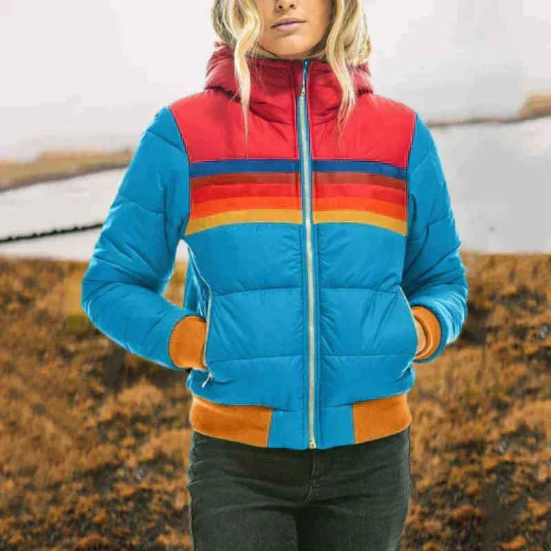Striped Hooded Zip Front Puffer Jacket 2