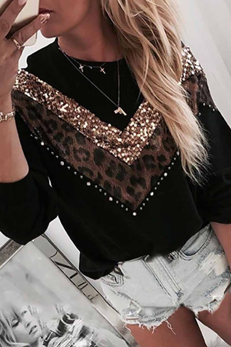 Florcoo Leopard Stitching Sweatshirt - Fashionpara