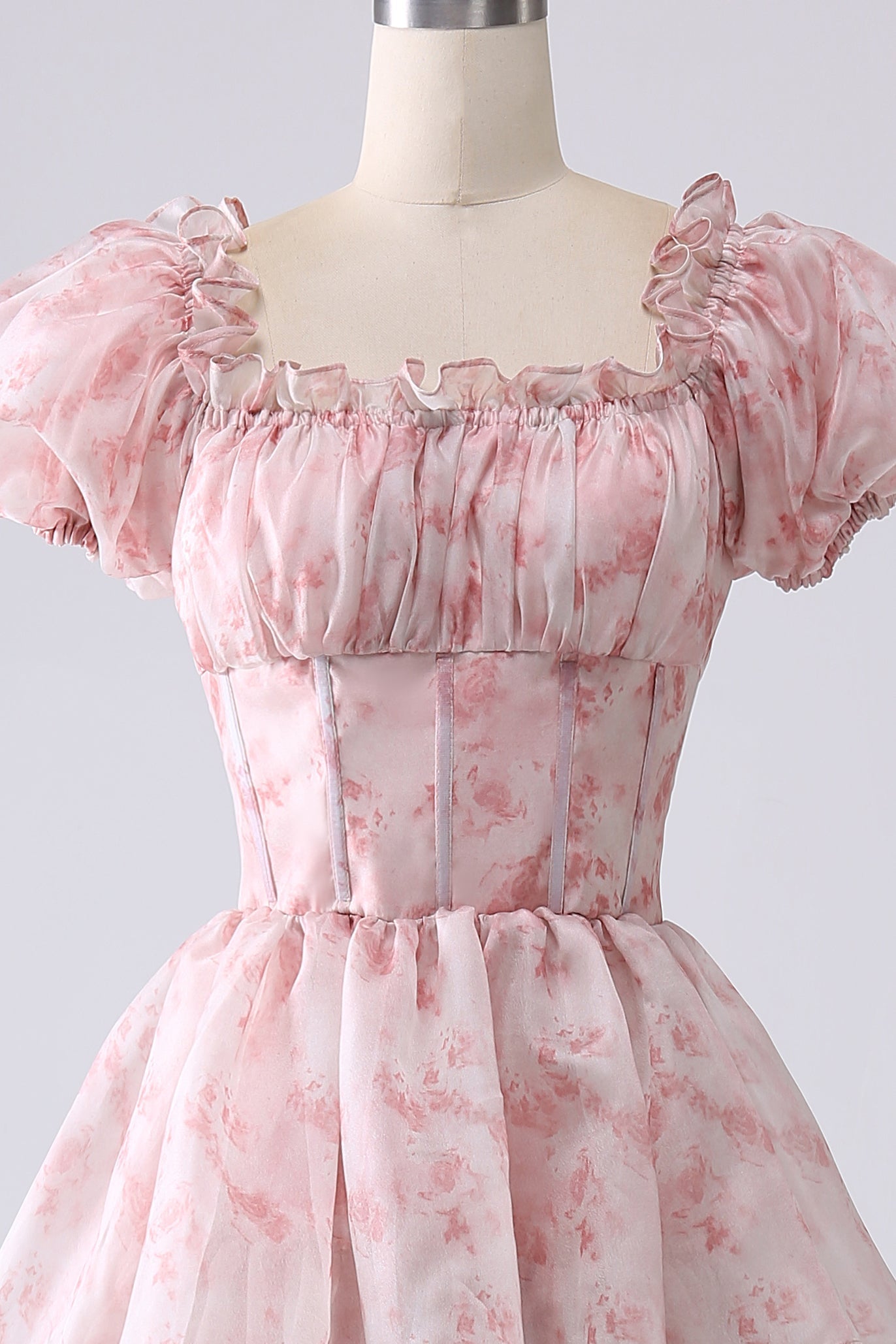 Blush A Line Square Neck Tiered Prom Dress with Ruffles