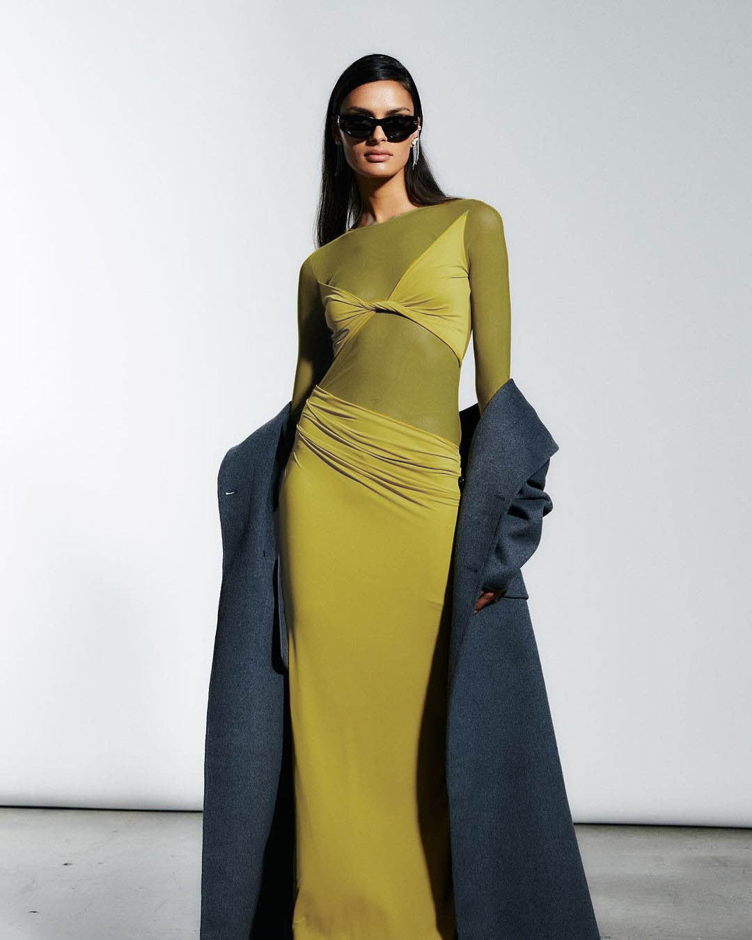 Marysh Mesh Bodycon Dress Yellow