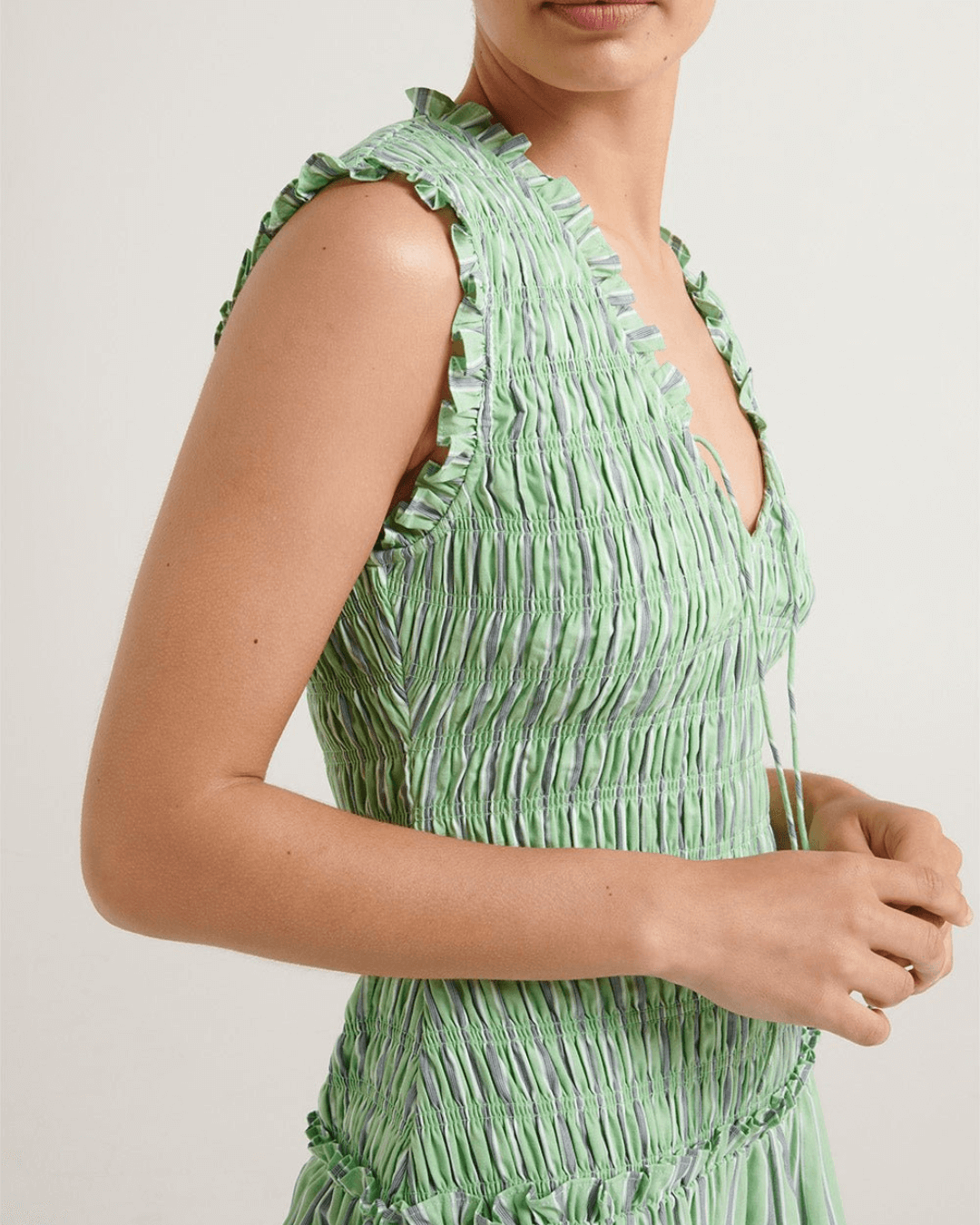 V-neckline Smocked Mini Dress - Fashionpara