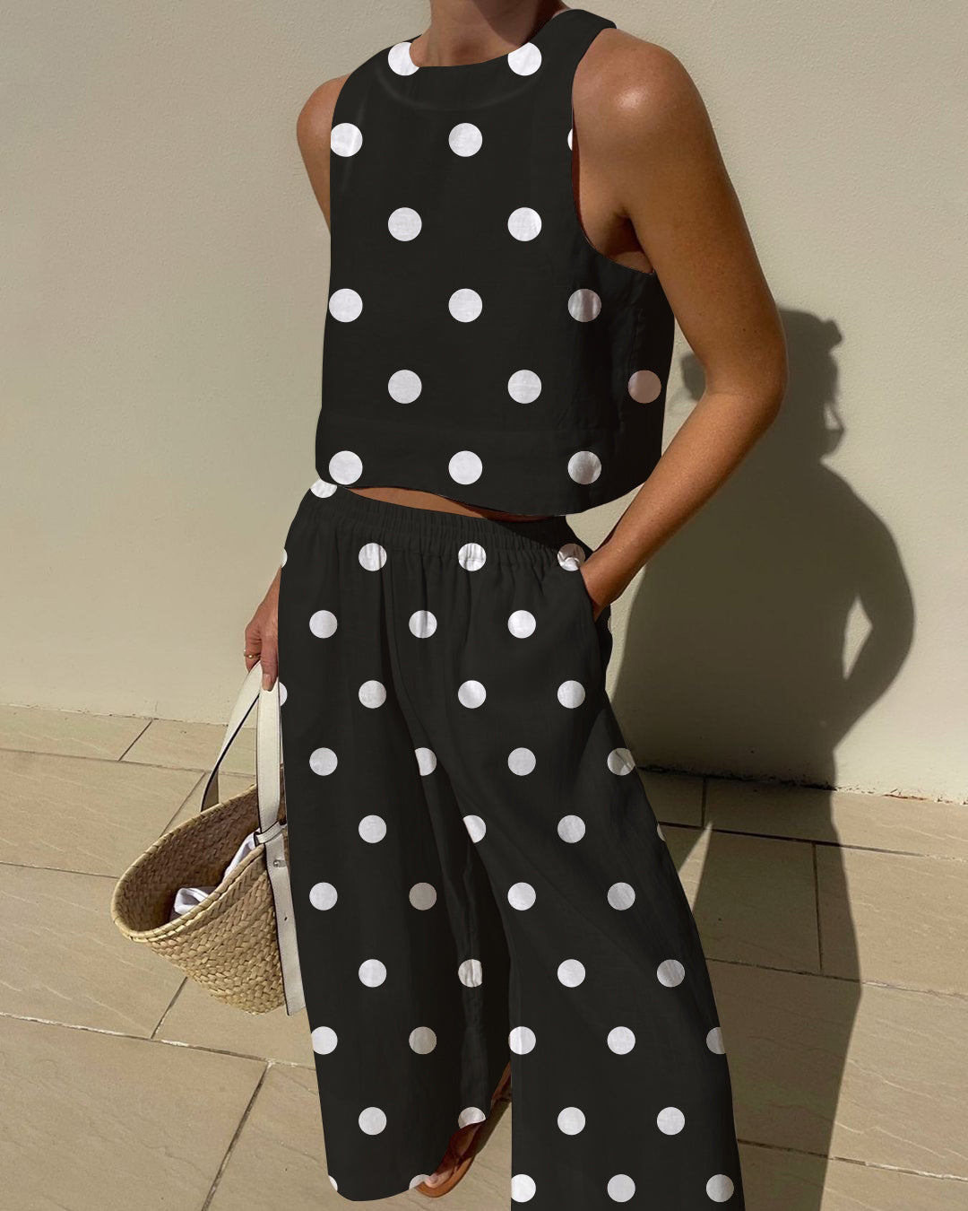 Vintage Polka Dots Prints Two-pieces Set - Fashionpara